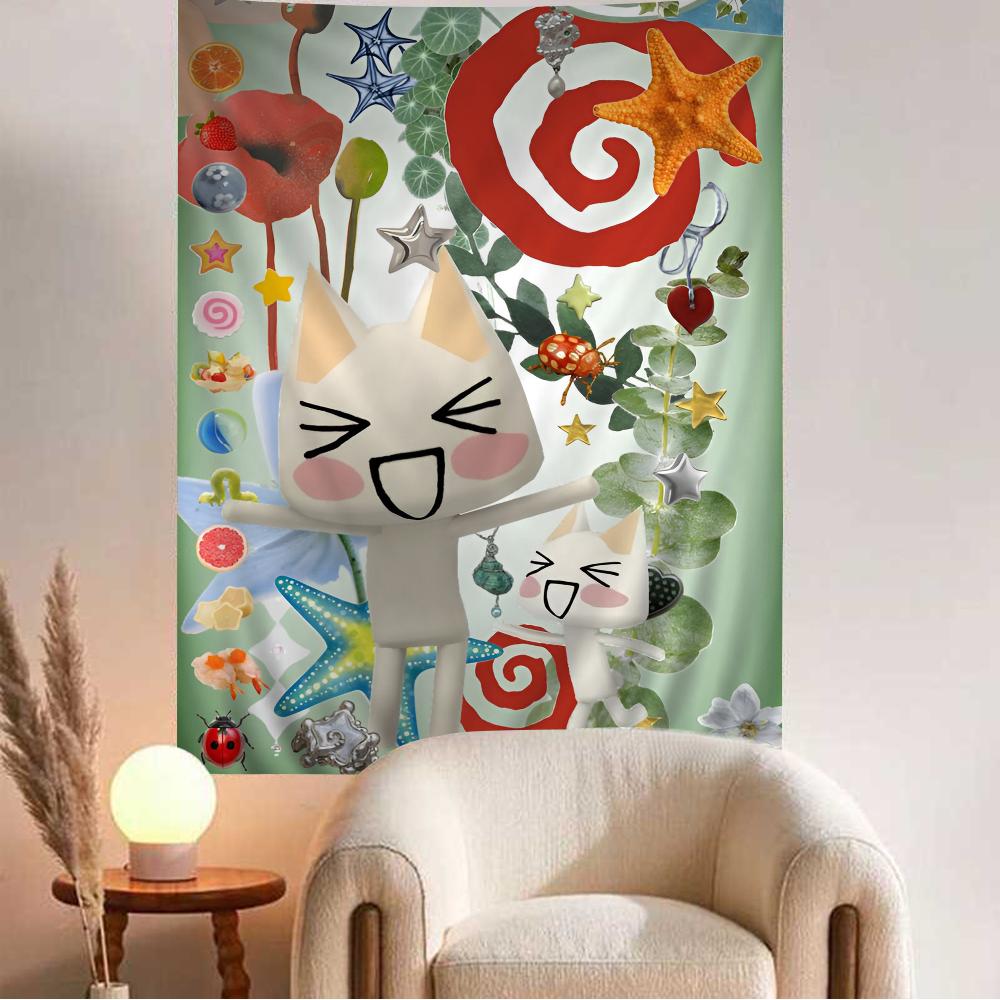 Inoue Toro Cute Cat Hippie Tapestry  Bohemian Decor for Living Room Bedroom Dorm Soft Fabric Vivid Print