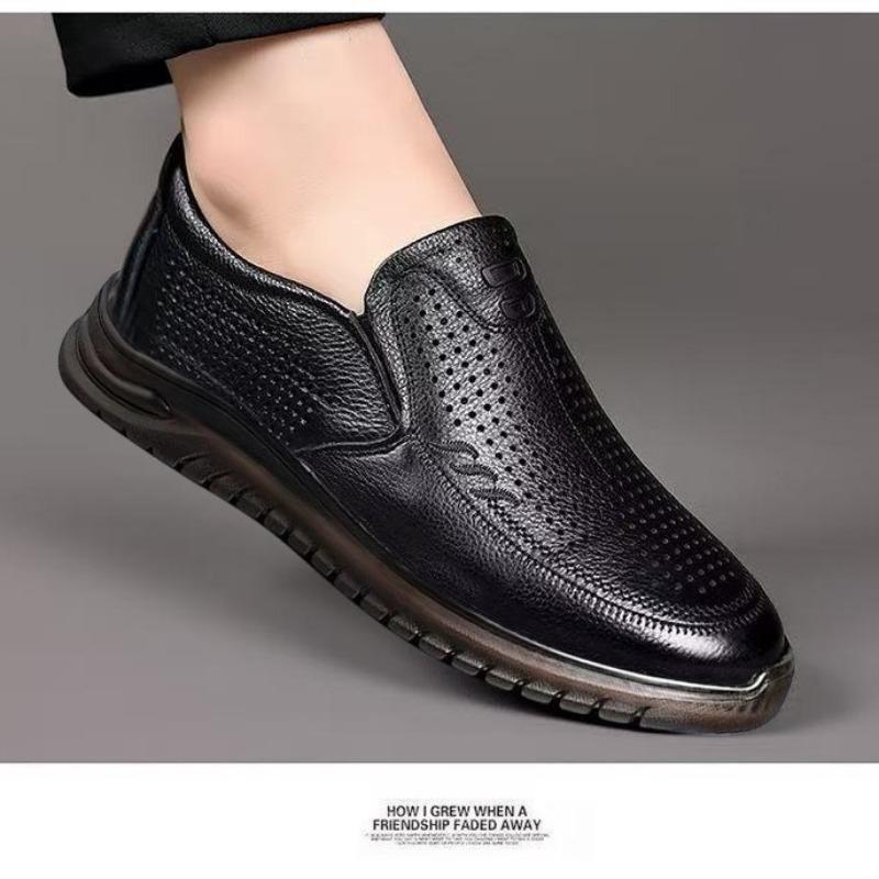 Breathable men's shoes summer new soft-soled round head one-pedal men's casual shoes comfortable cow tendon sole hollow hole shoes