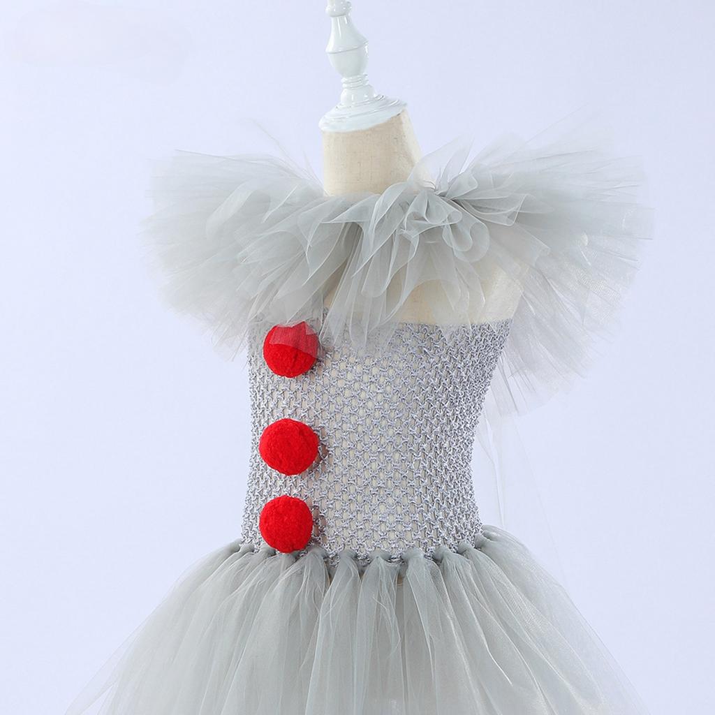 Halloween Gray Joker Girls Costume Tutu Dress Creepy Clown Carnival Party Cosplay Clothing Tulle Fancy Dress