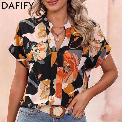 Chemisiers et chemises à manches courtes et col en V pour femmes, mode été printemps décontracté, motif floral imprimé