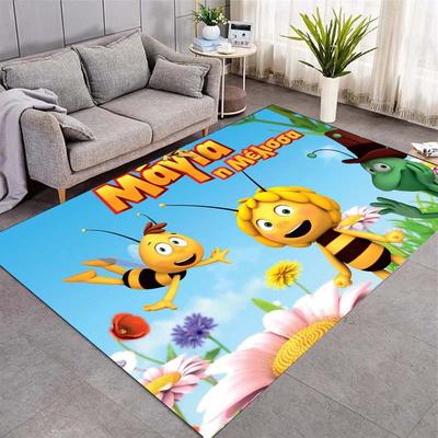 Alfombra de Área Estampado de Dibujos Animados del Jardín de Flores de Maya la Abeja Alfombrilla Antideslizante Decoración Animada para el Hogar y el Dormitorio