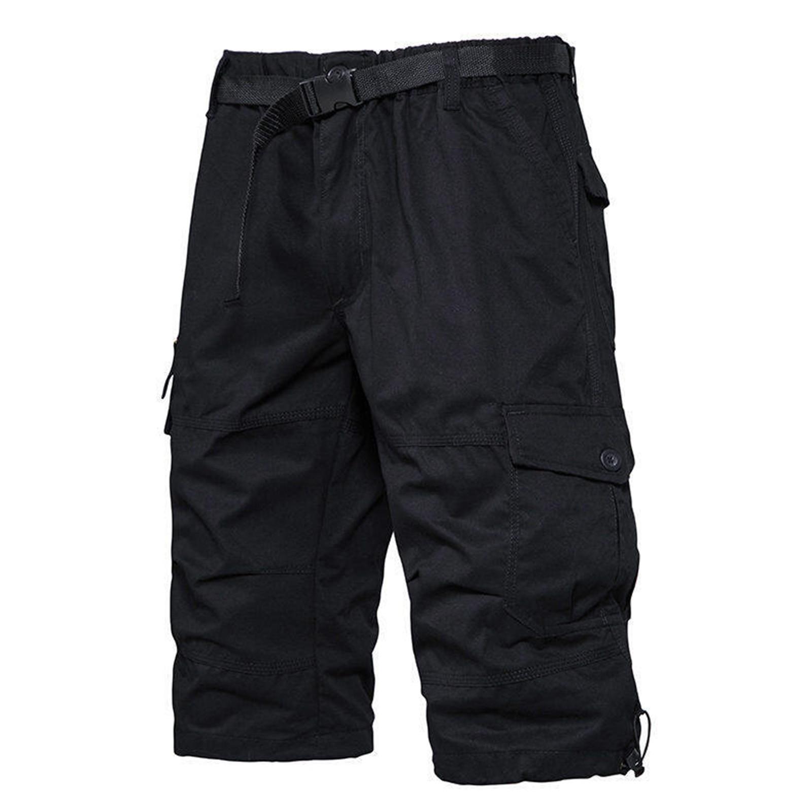 

Men s Summer Cotton Thin Overalls Men s Three-quarter Pants Loose Straight Pants Trendy Wear-resistant Seven-point Breeches XXXL чорний