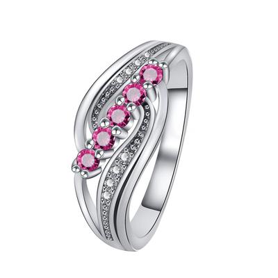 Elegante Frauen 5 Faux Rubin Intarsien Welle Hohl Band Finger Ring Hochzeit Schmuck