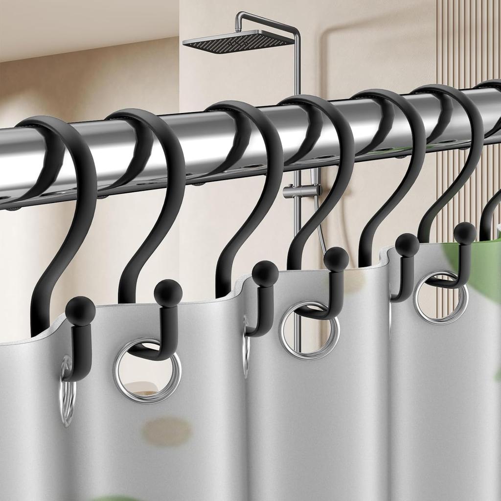 Shower Curtain Hooks Rings, 12 Pcs S Shape Shower Curtain Hooks, Rust Proof Shower Curtain Rings, Shower Hooks for Shower Curta, Kitchen Utensils,