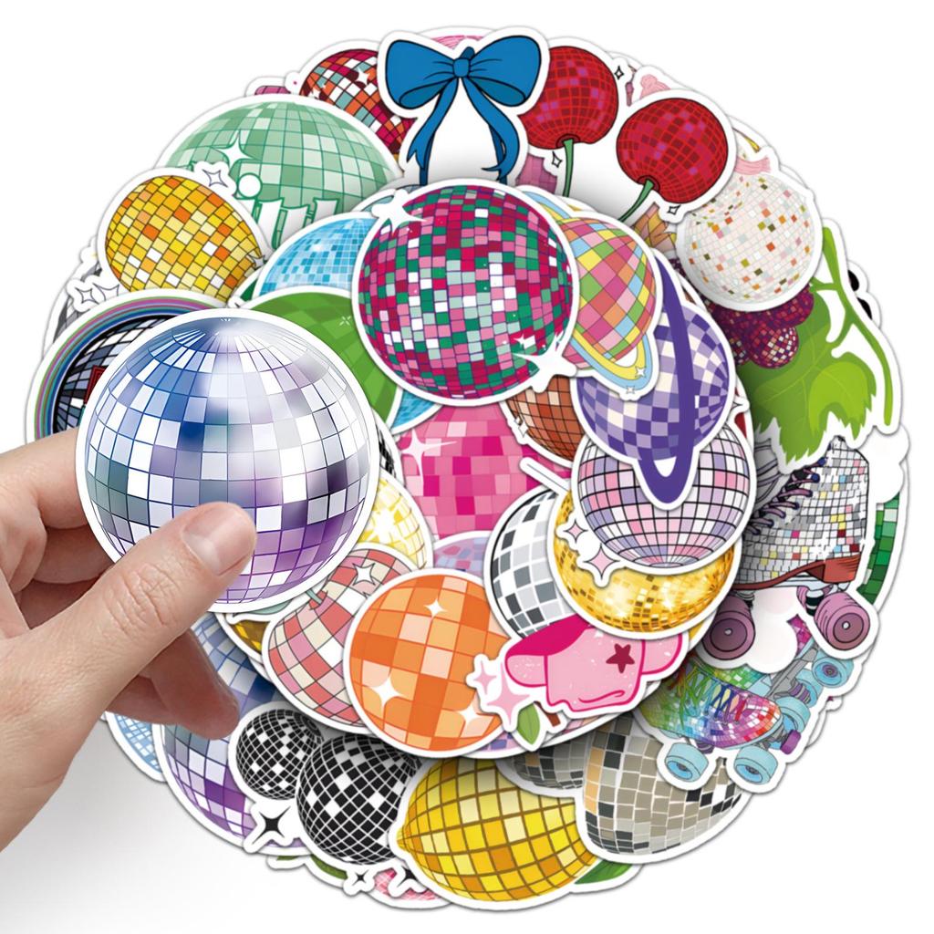 50 Disco Ball Stickers - Cartoon Light, Cool Graffiti, Waterproof Decor for Notebooks & Thermos Cups.