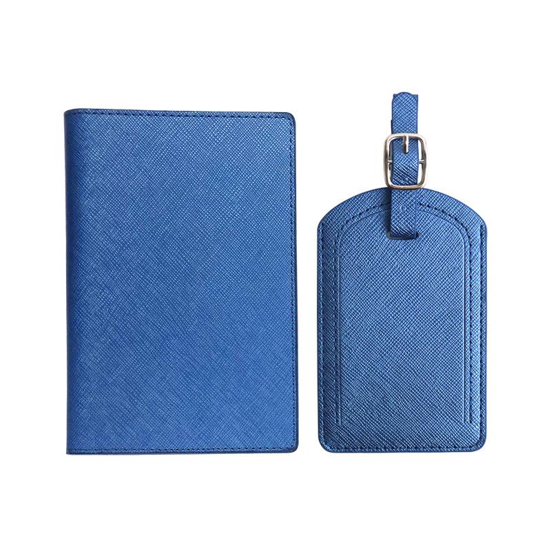 Multi-Function PU Leather Passport Cover & Luggage Tag Set with Pen Holder and Edge Stitching