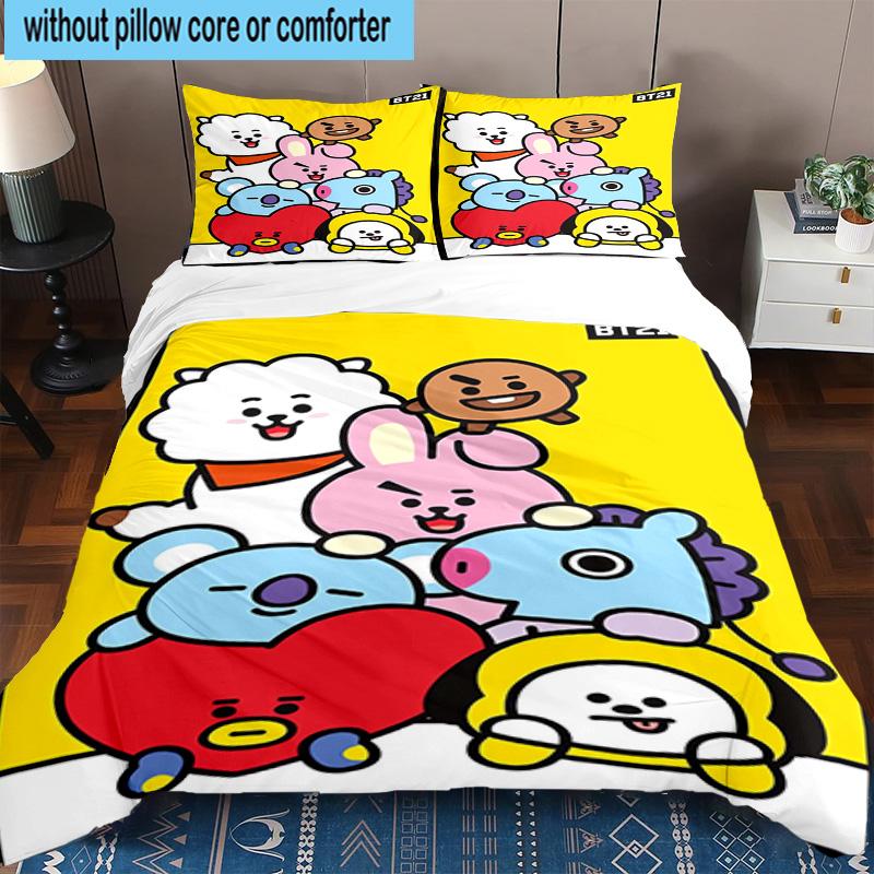 3PCS K-pop Cartoon Friends 3pcs Bedding,Including 3PCS Duvet Cover And 2pcs Pillowcases Perfect for Christmas,Ideal for Bedroom, Dormitory