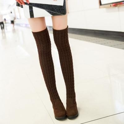 Herbst und Winter neue Damenstiefel gestrickte Wolle hoher Schaft flache Sohle Knie elastische Martin Stiefel tragen mehr trendy Batch Haar