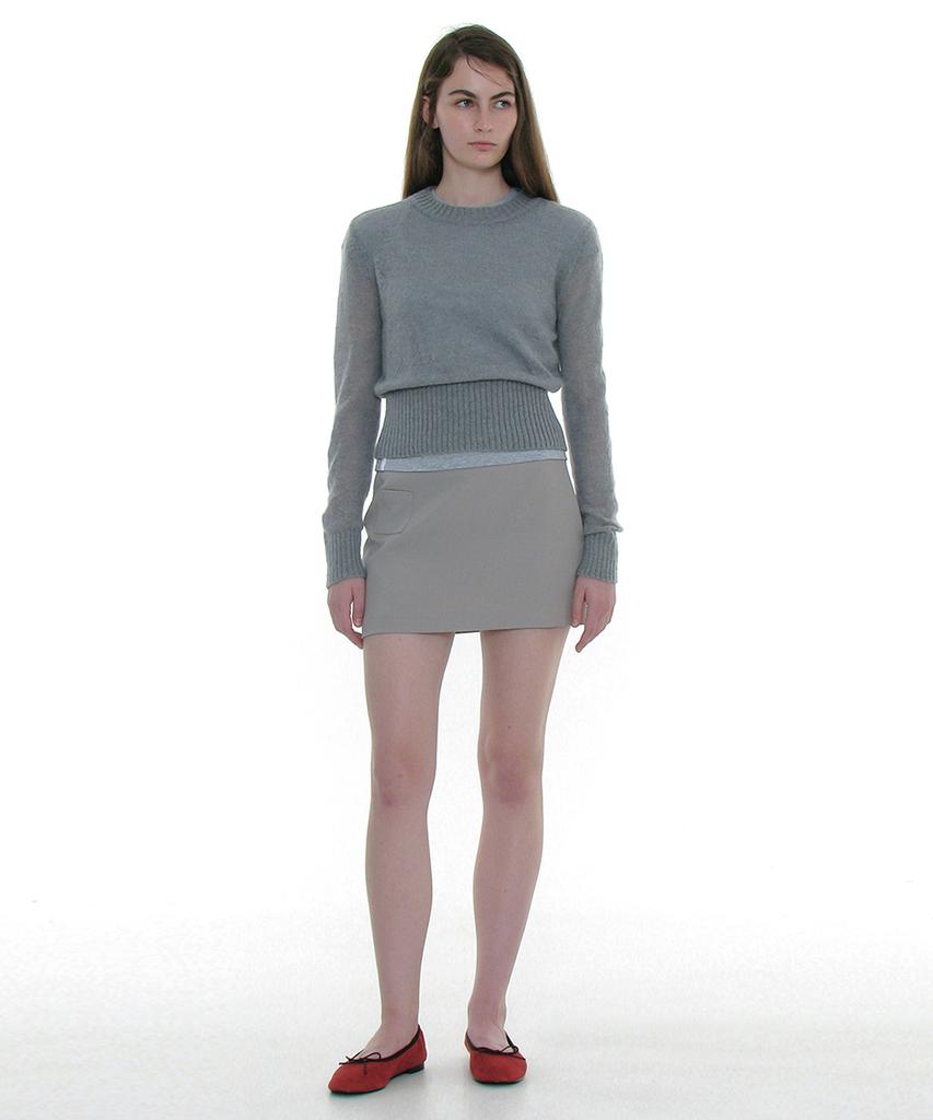 PARTIMENTO WOMEN Sheer Wide Rib Knit Crew Neck_Gray