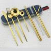 9pcs/Set Travel Cutlery Set Portable Gold Dinnerware Set Stainless Steel Tableware Set With Metal Straw Brush Chopsticks Bag