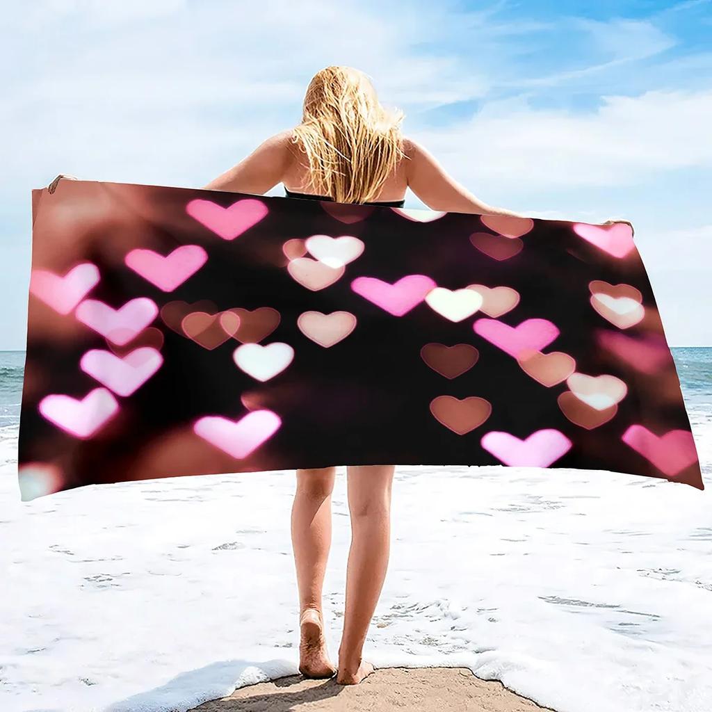 Valentines Day Hearts Beach Towels Oversized Microfiber Beach Towels for Adults Extra Large Yoga Towel for Outdoor Travel Swim