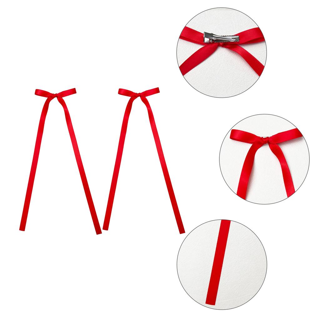 2 Pcs Ribbon Bow Elegant Y2K Style Side Clip Bow Hair Clip Sweet Girls Fairy Bow Style Long Bowknot Balletcore