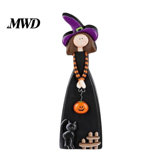Halloween Gift for Friends Witch Table Decoration, Cute Wooden Centerpiece, Farmhouse Autumn Decorations Ornament with Broomstick Pumpkin Ghost