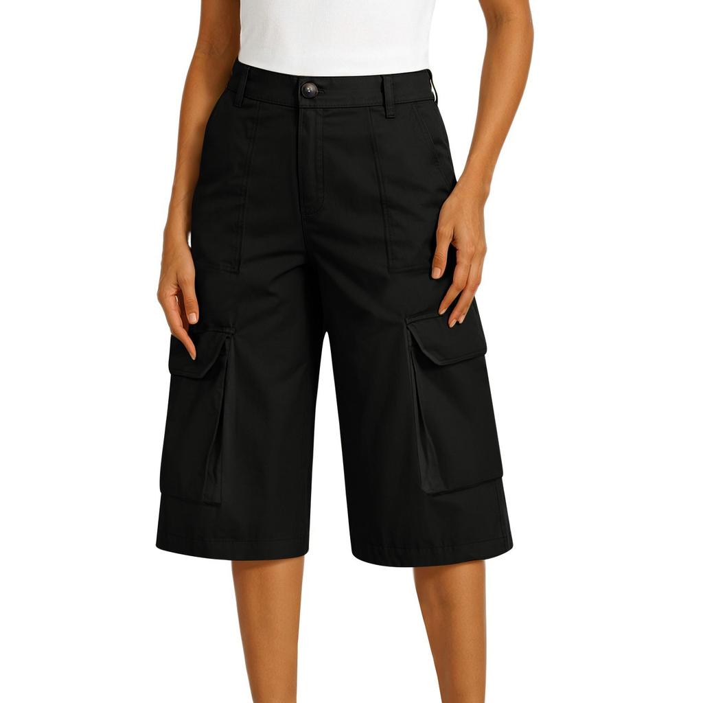Women's Wide Leg Pants With PocketsHigh Waisted  Caual Loose Cropped Trousers