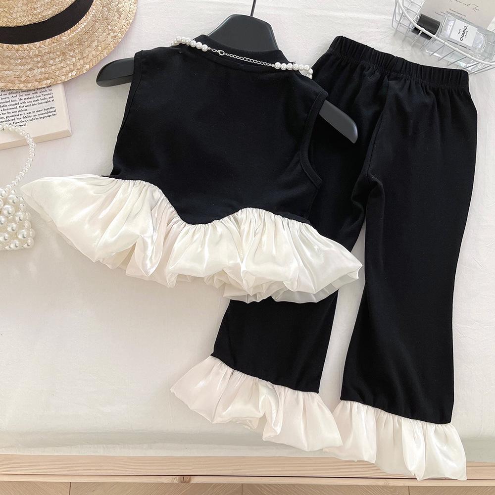 Girls' Korean Style Ruffle Tank Top & Flare Pants Set – Summer 2026 Trendy Two-Piece Outfit