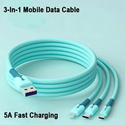 3 w 1 Telefon komórkowy 5A Super szybkie ładowanie Typ C Kabel ładujący USB do iPhone'a, Xiaomi, Androida, Huawei Vivo Kabel ładujący