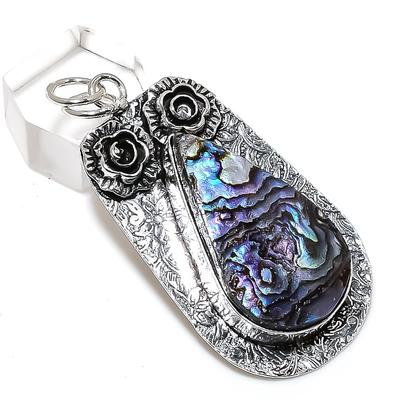 Abalone Shell Gemstone 925 Sterling Silver Jewelry Gift Pendant 2.40" s6O05