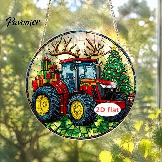 Seasonal Hanging Decor Christmas Wreath Acrylic Ornament, 2D Flat Stained Glass Style Transparent Decoration, Double-sided Decorative Pendant