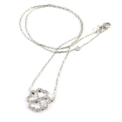 [P0202] - Silver Necklace 'Clover' White Silver (rhodium Plated)