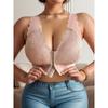 Plus Size Elegant Bra, Women's Contrast Lace Front Closure Scalloped Trim Bralette