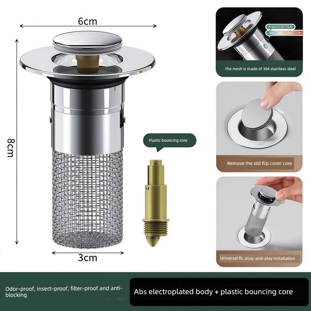 Stainless Steel Floor Drain Deodorizer Universal Washbasin Drain Filter Pop-Up Stopper Leak Stopper