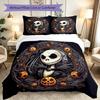 3pcs Halloween Jack Sally Skull Duvet Cover Set for Dorm Room Guest Room Decor, Soft Breathable, Not Comforter Set