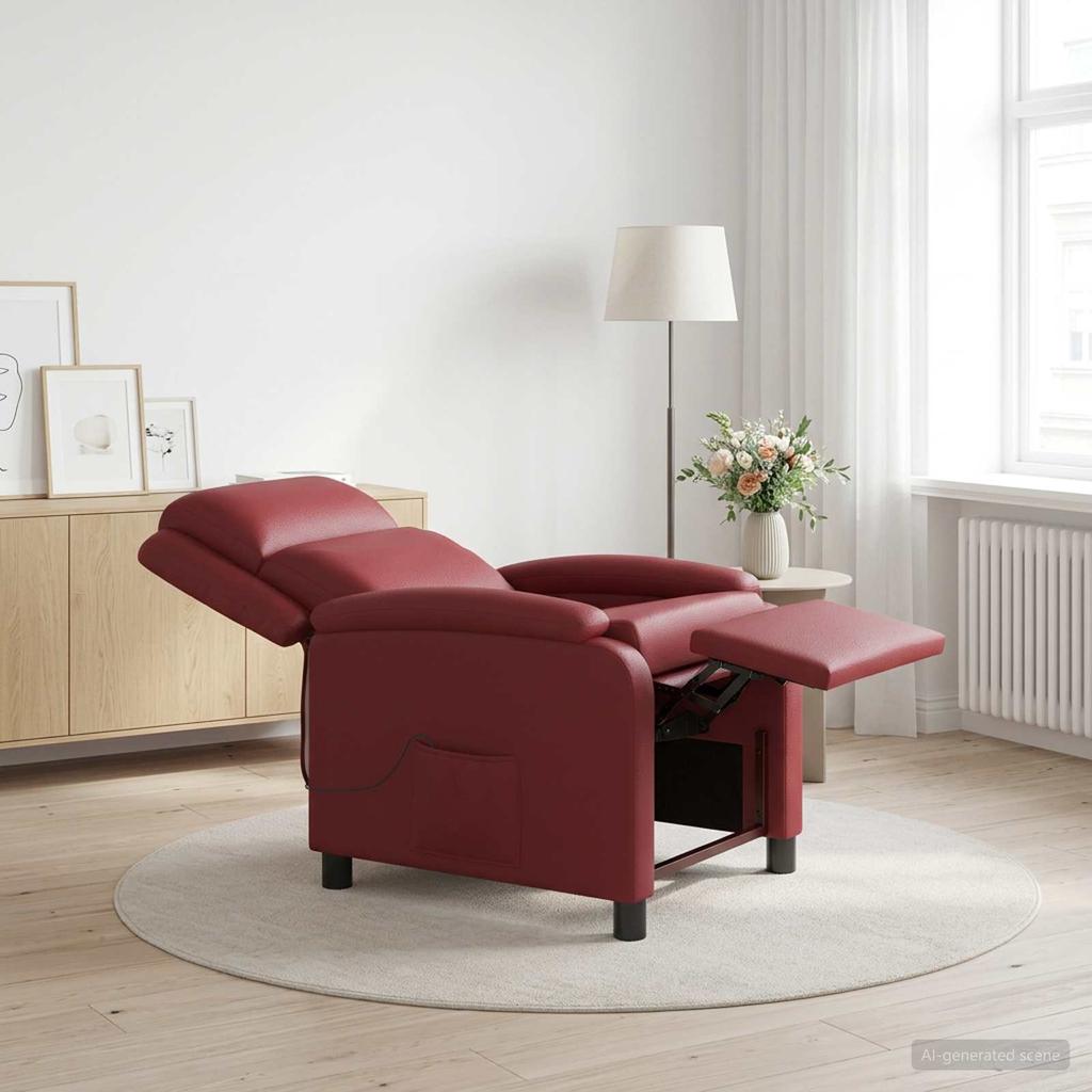 Massage Recliner Chair Wine Red Artificial Leather