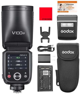 Godox V100N pro Nikon TTL Kulatá hlava Recyklace 400 záblesků při plném výkonu Japonský návod Technická shoda V100-N Lithium-iontový blesk, 100W, 1,7 sekundy