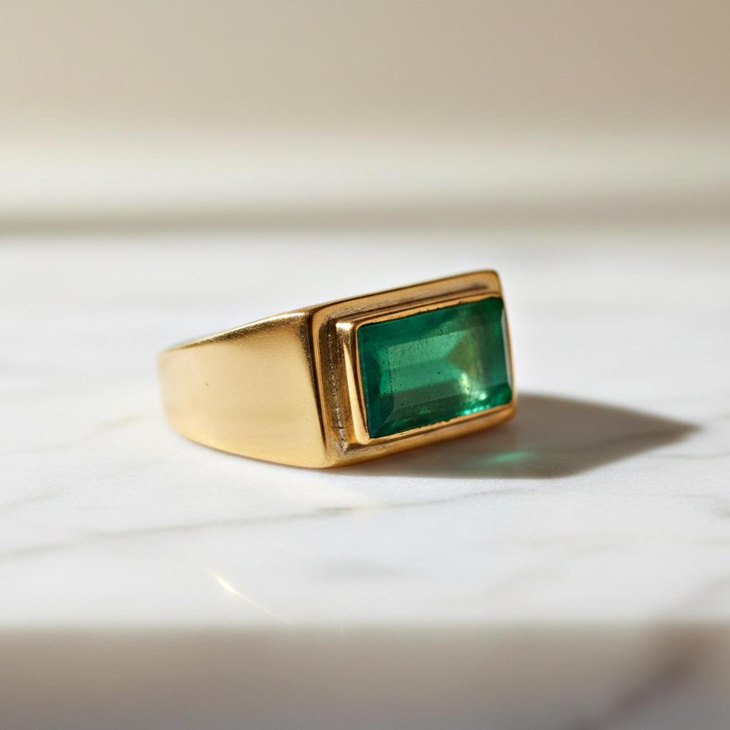 Herr Sigillring, Smaragdring, 925 Massivt Sterlingsilver, Mässingsring, Ädelsten Handgjorda Smycken, Damring