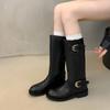 Pile Boots Women's Autumn and Winter New Knight Boots Belt Buckle Middle Tube Two Wear Martin Boots Thick Sole But Knee Boots