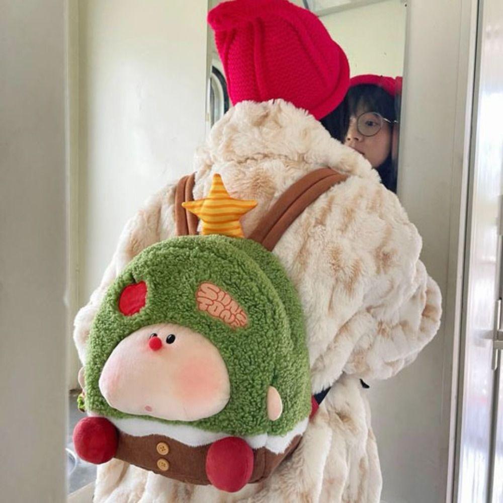 Large Capacity Cartoon Plush Backpack Reusable Christmas Tree Backpack Animal Stuffed Toy   Kids