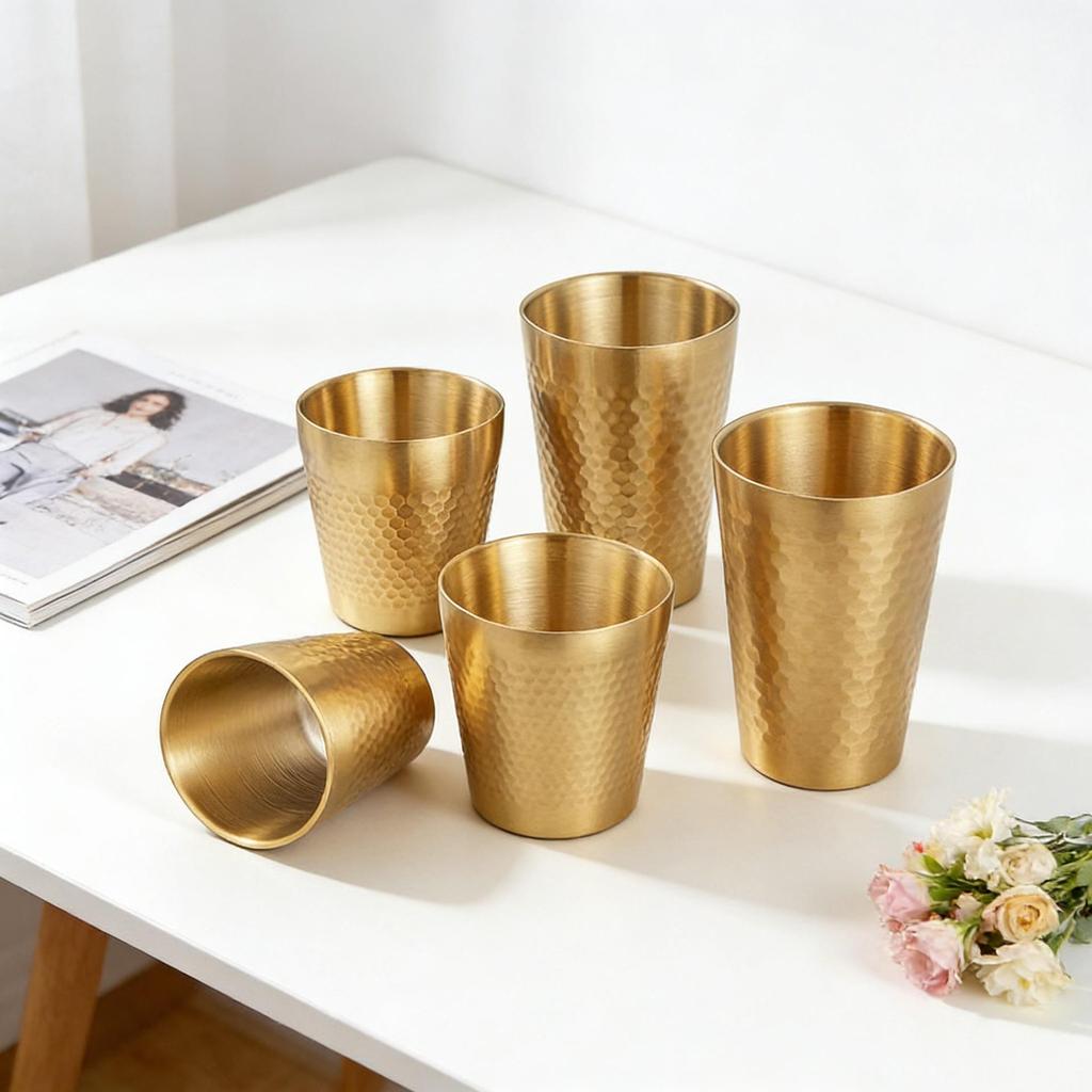Korean Style Double Wall Hammered Stainless Steel Cup - Insulated & Drop-Resistant for Outdoor Use