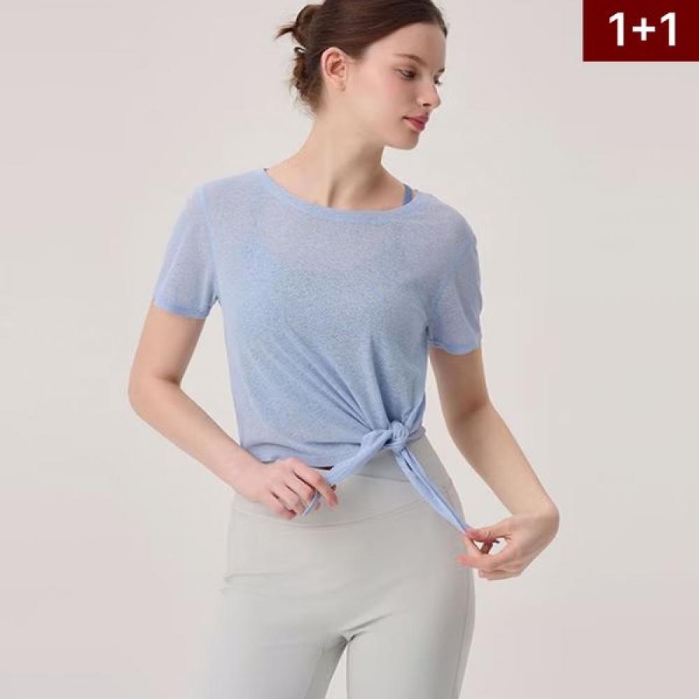 

HuiT [1+1] Exclusive Sheer Side Tie T shirT hTwTs5z90TseT Sky Blue+Sky Blue HTWTS5Z90TSBU_2/XS