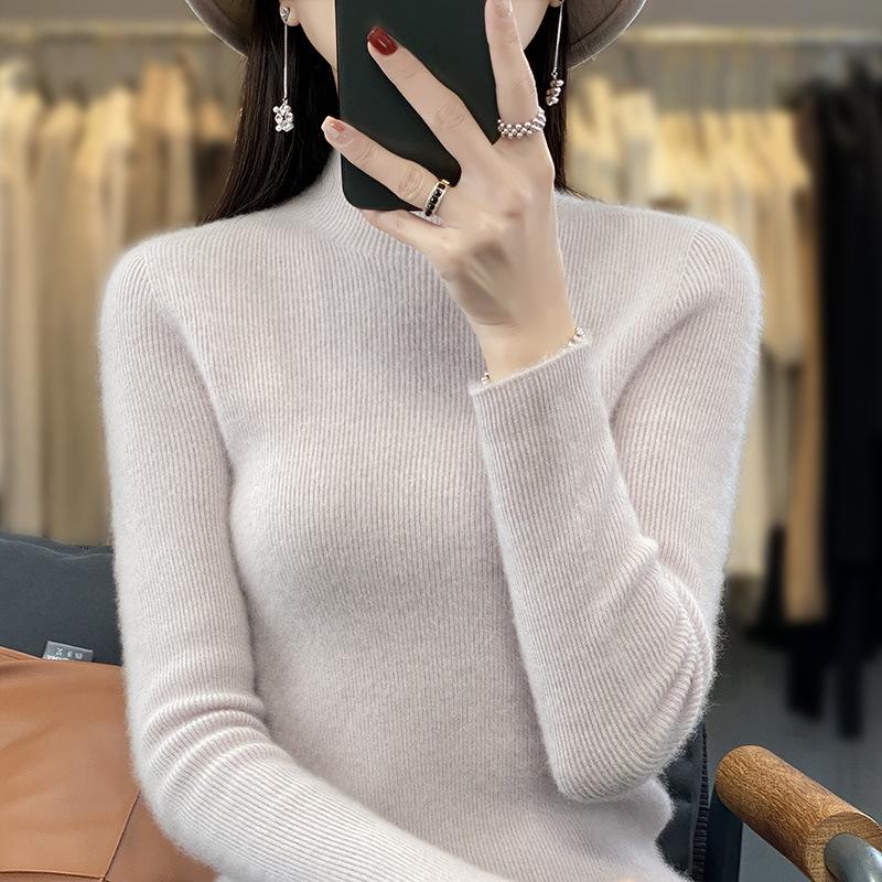 INDFS Женская мода Повседневный Осень Зима Однотонный Принт Длинный Рукав Полуводолазка Свитера S серебряный серый