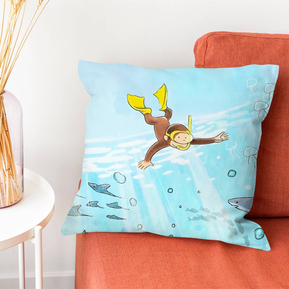 CCurious Monkey GGeorge Pillow Case Plush Fabric Soft Pillowcase Double Sided Print Cushion Cover Household Gifts