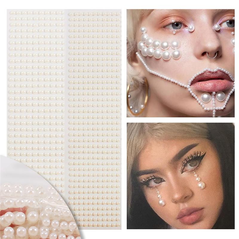 3mm/4mm/5mm/6mm 3D Pearl Face Jewels Eyeshadow Stickers Self Adhesive Face Body Eyebrow Diamond Nail Stickers Decoration
