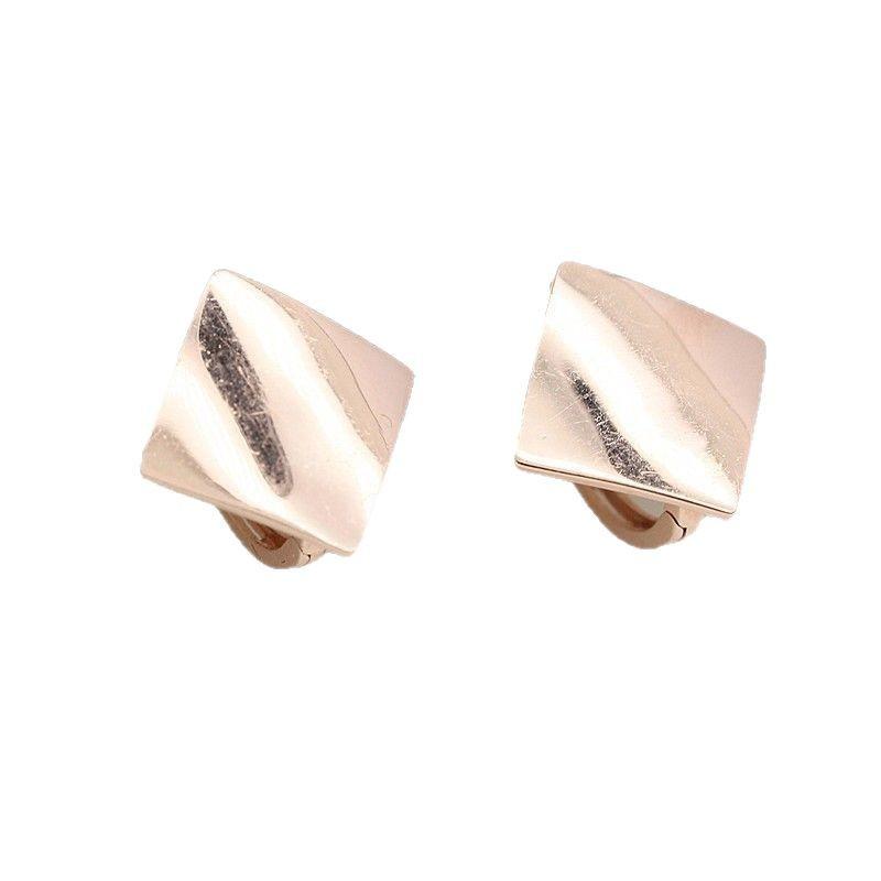 Exquisite Russian 585 Purple Gold Fashion Rhombus Glossy Ear Buckle Versatile Rose Gold Plated Square Niche Earrings