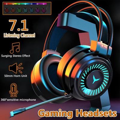 Gaming Headphones HiFi 9D Surround Sound Stereo Earphones Wired Microphone Headset USB Colorful Light PC Laptop Headse for Laptop/PC/Mobile/PS4/Xbox