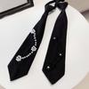 Black Hand-beaded Long Necktie Korean Style Decoration Shirt Tie Pearls Tie  Daily