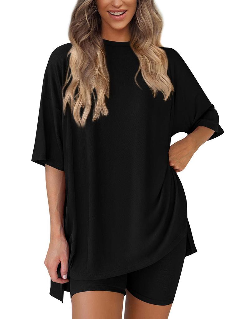 2025 Summer Women's Fashion Loose Solid Color Casual Pajama Set