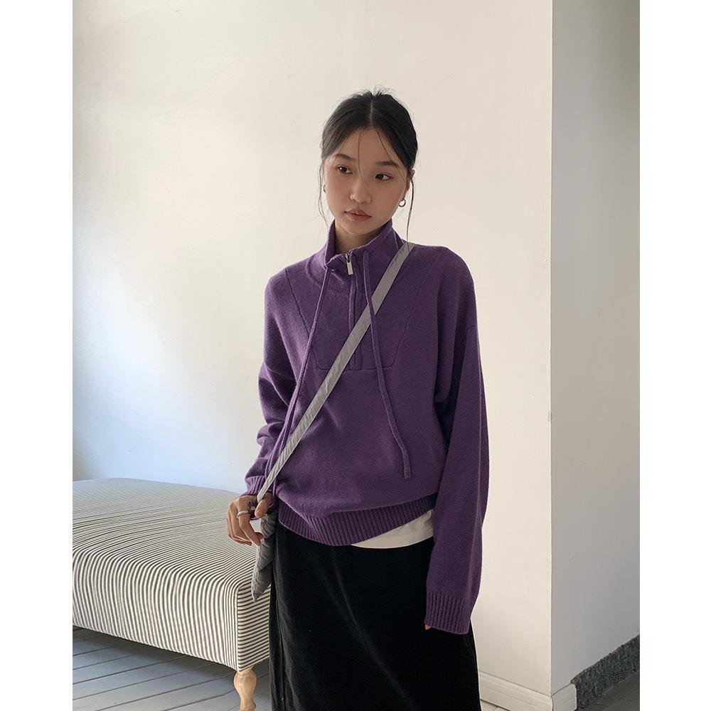 

Women s 100% Wool Drawstring Hoodie - New Korean Style Knit Top with Long Sleeves One Size