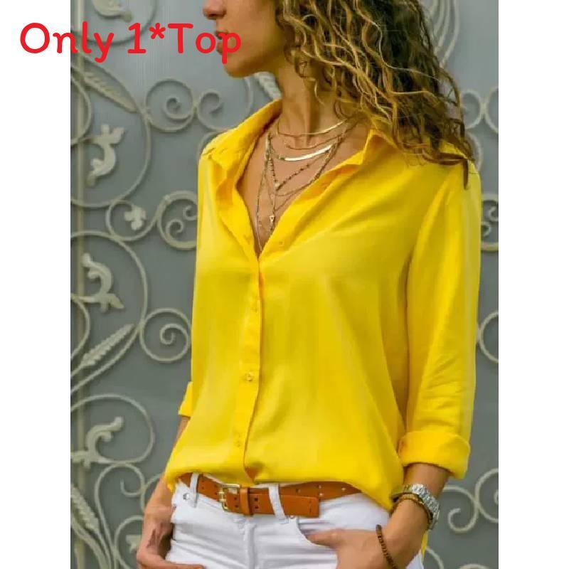 Womens Long Sleeve V Neck Button Chiffon Blouse With Cotton Polyester For Office Casual Wear