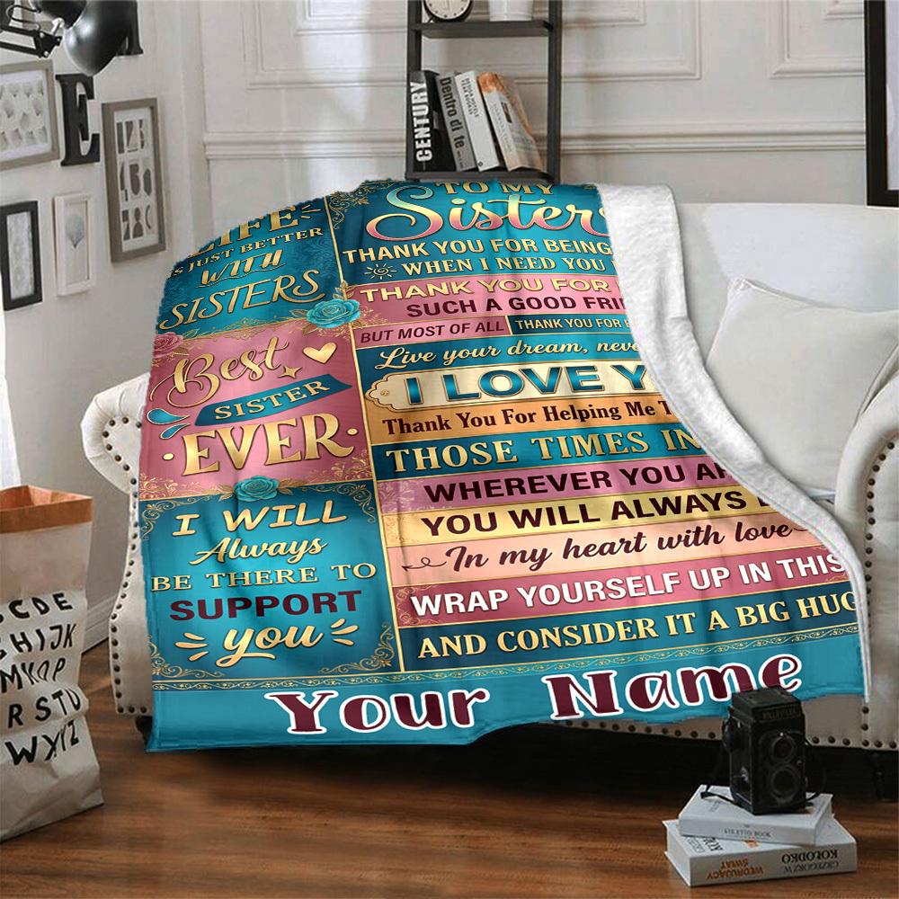 Sisterly Appreciation Card Blanket Personalized Name Soft Warm And Versatile For Sofa Bed Office And Travel Machine Washable Comfortable In All