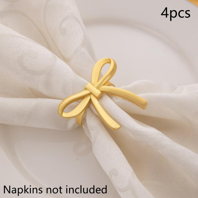 4Pcs Gold Bow Napkin Ring, Reusable Napkin Holder, Suitable For Valentine'S Day, Parties, And Wedding Table Decorations