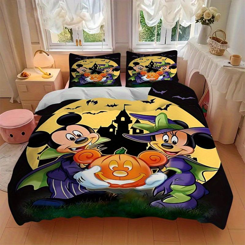 3pcs Minnie Mickey & Halloween Pumpkin Bedding Set, Including 1 Quilt Cover and 2 Pillow Shams, Without Filling, Soft and Comfortable Home Bedroom B06