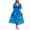Sommer V-Ausschnitt Bedrucktes Taillen Empire-Kleid