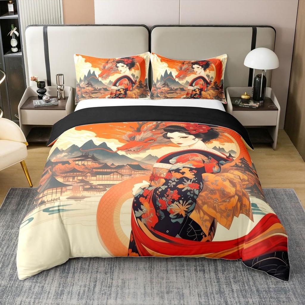 Comforter Japanese Ukiyoe Theme Queen King Size Printed Bedding Set Kids Bedroom Decor Japanese Style 3 Pcs With 2 S