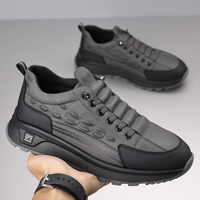 New Casual Sports Sneakers for Men Autumn Winter Cowhide Crocodile Print Men Shoes Soft Sole High Quality Leather Non-slip Shoes