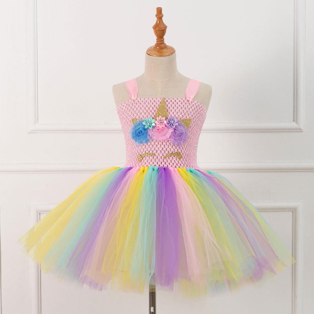 Flower Girls Unicorn Swing Tutu Dress Princess Birthday Party Dress Up Holiday