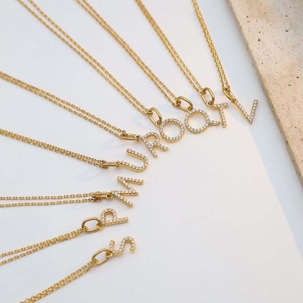 Jewelry Stainless Steel Full Diamond 26 English Letters Pendant Necklace Female Niche High-End Sense Collarbone Chain Does Not Fade